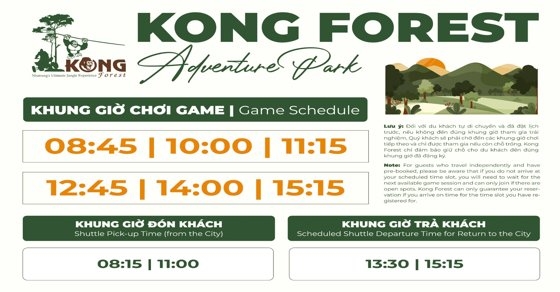 🕐 CẬP NHẬT KHUNG GIỜ CHƠI HÀNG NGÀY TẠI KONG FOREST – LÊN LỊCH TRẢI NGHIỆM TRỌN VẸN!